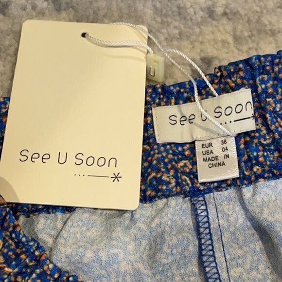 NWT See U Soon Anthropologie Blue Glitter Confetti High Waisted Shorts Sz 4 - Picture 11 of 13